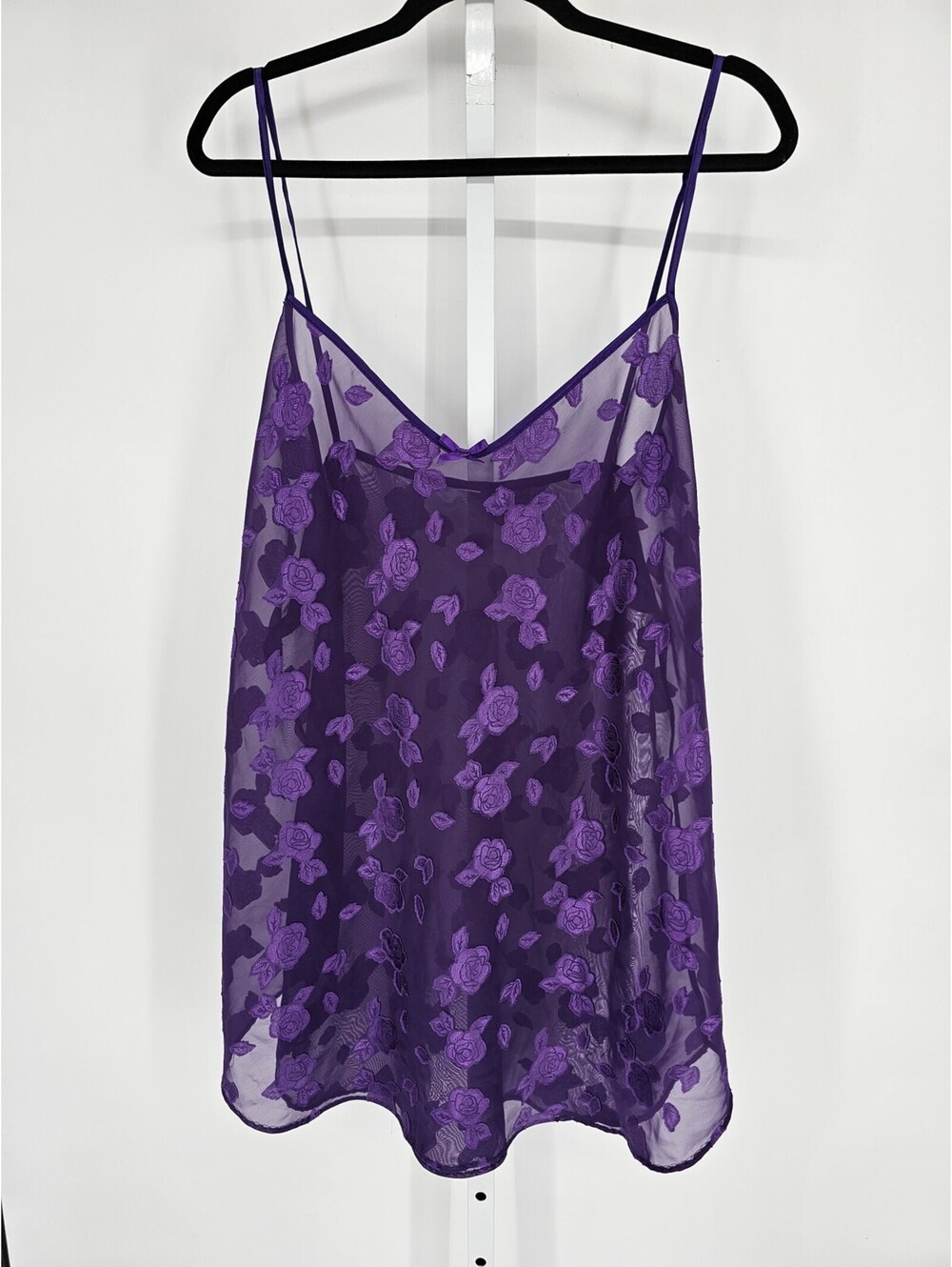 Vintage Y2K Womens Sz 1X Semi Sheer Nightie Purple Floral Lace
